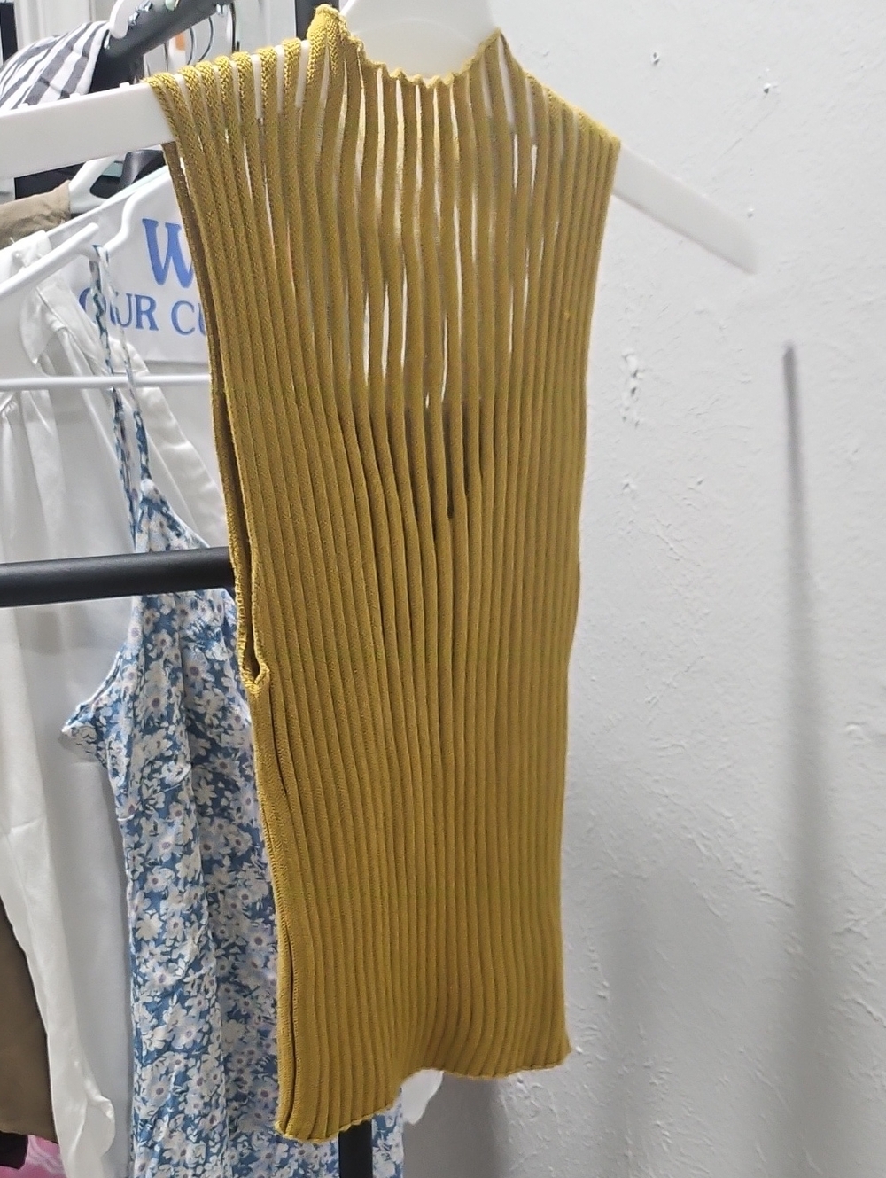 Mustard Ribbed Knit Sleeveless Top